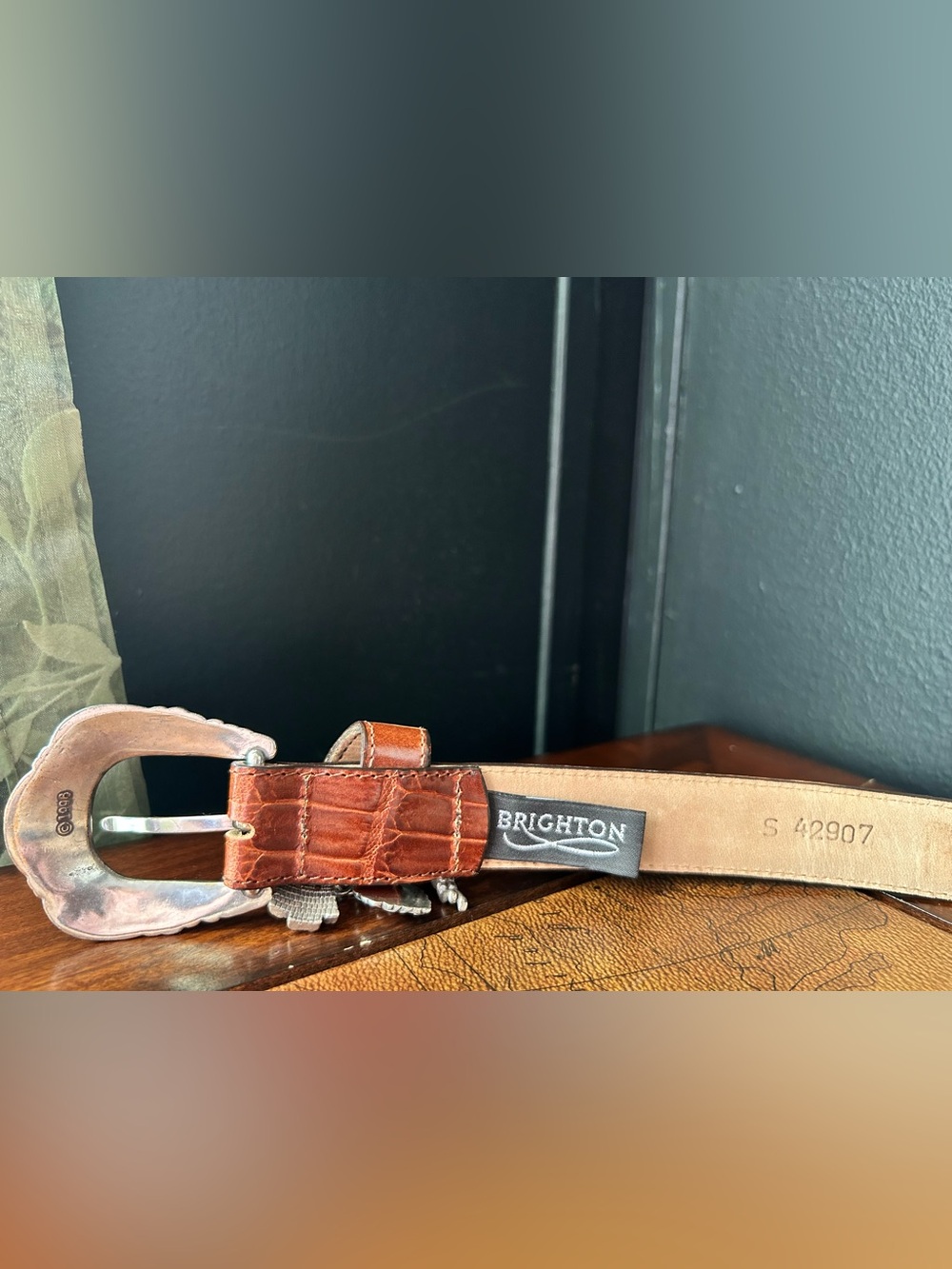 1996 BRIGHTON Belt Brown Croc-Embossed with Stainless Steel Hardware - Picture 4 of 11
